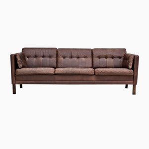 Danish 3-Seater Sofa in Brown Leather, 1970s