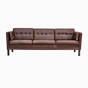 Danish 3-Seater Sofa in Brown Leather, 1970s