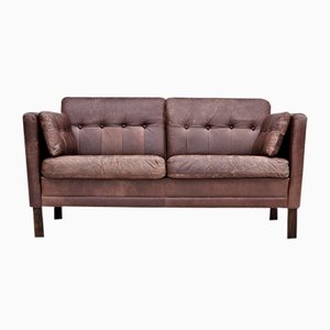 Danish 2-Seater Sofa in Brown Leather, 1970s