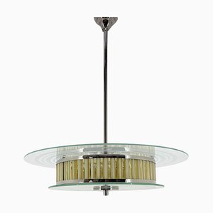 Lámpara de techo italiana de cromo y vidrio, años 40