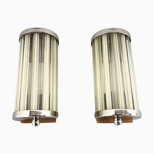 Italian Chrome & Glass Wall Lamps, 1940s, Set of 2