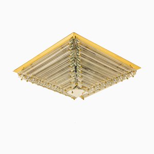 Large Gold-Plated Pyramid Flush Mount from Venini, Italy, 1970s