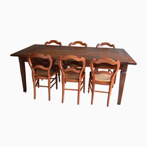 Antique Dining Table with Chairs, Set of 7