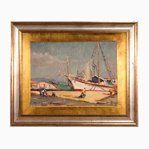 Seascape Painting, Oil on Board, 1967, Oil, Framed