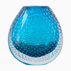 Jarrón en turquesa de cristal de Murano con puños de Nasonmoretti, Italia