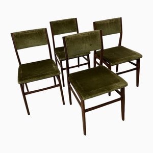 Wooden Chairs with Green Velvet Seat and Backrest, 1950s, Set of 4