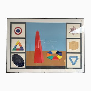 Lucio Del Pezzo, Serigrafia e collage Casellar, anni '70, Cartone