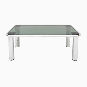 Rectangular Coffee Table in Chrome and Smoke Glass, Italy, 1970s