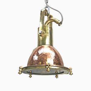 Lámpara de carga industrial de cobre y latón, años 60