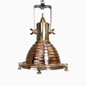 Industrial Fluted Copper Cargo Ceiling Light from Wiska, 1979