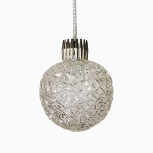 Mid-Century Portuguese Clear Crystal Glass Pendant Lamp, 1960s