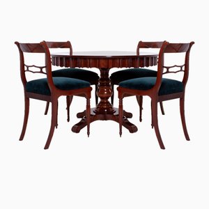 Biedermeier Round Dining Table and Chairs, 19th Century, Set of 5