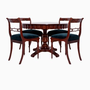 Mesa de comedor y sillas Biedermeier redondas, siglo XIX. Juego de 5