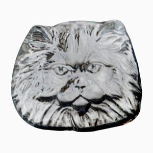 Crystal Glass Cat Head Figurine Paperweight from Daum, France, 1970s