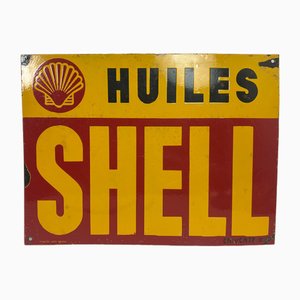 Insegna vintage smaltata Shell Huiles, Francia, 1931