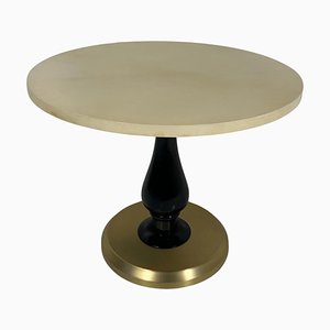 Italian Art Deco Style Parchment, Black Lacquer and Brass Coffee Table, 1980s