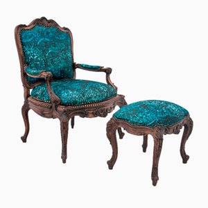 Armchair with Footstool, France, 1880s, Set of 2