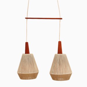 Teak Hanging Lamp with 2 Shades, Sweden, 1960s
