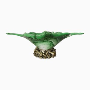 Vase Abstact en Verre de Murano Vert et Argent Sterling 925, Italie
