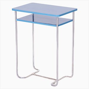 Blue Side Table in Chrome-Plated Steel attributed to Mücke-Melder, Former Czechoslovakia, 1930s