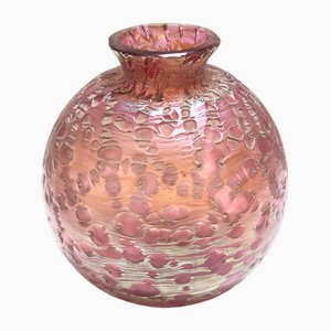 Vintage Pink Iridescent Etched Blown Glass Vase Diaspora attributed to Loetz, 1920s