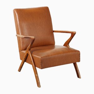 Beech and Leatherette Armchair, 1950s