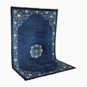 Tapis Pékinois Antique Artisanal en Coton et Laine à Noeud Fin