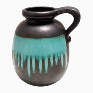 Vintage Fat Lava Black and Teal Ceramic Vase in Multi-Color 484-30 from Scheurich Wgp, 1970s