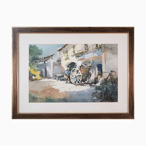 Pere Ros, A Man and His Cart, 1970s, Aquarelle