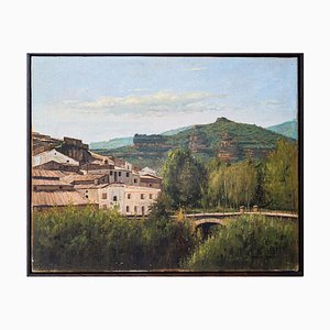 Benito Sanchez, Catalan Mountain Landscape with Bridge, 1970s, Oil on Canvas