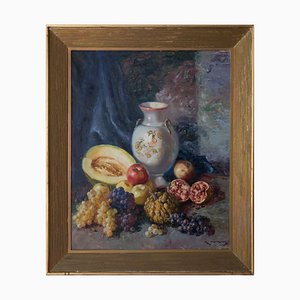 Exotisches mediterranes Obst und Vase, Öl auf Leinwand, 1920er, Gerahmt