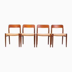 Danish Model 75 Dining Chairs in Teak and Papercord by Niels Otto Møller for J.L. Møllers, 1960s, Set of 4
