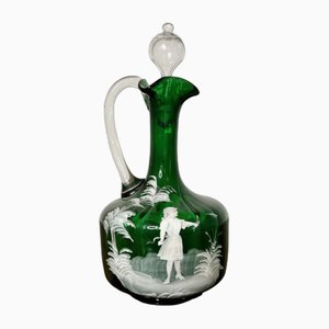 Aiguière Victorienne Antique Mary Gregory en Verre Vert, 1860s