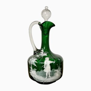 Antique Victorian Mary Gregory Green Glass Ewer, 1860s