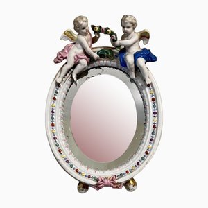 Antique Victorian Continental Porcelain Oval Mirror, 1880s