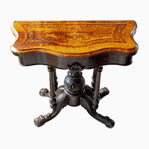 Antiker viktorianischer Spieltisch aus Nussholz mit Intarsien, 1860er