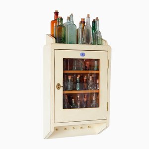 Antique Apotheque Wall Cabinet with Bottles, 1920s, Set of 55