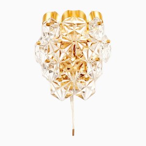 Faceted Crystal Glass & Gilded Brass Wall Light from Kinkeldey, Germany, 1970s