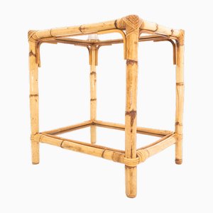 Mesa de centro rectangular de bambú con tablero de vidrio, Italia, años 70