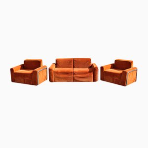 Fauteuil et Canapé Da Salotto en Cubic Orange et Acier, Italie, 1970, Set de 3