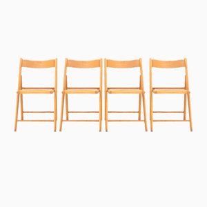 Folding Chairs in Wood and Straw, Italy, 1980s, Set of 4