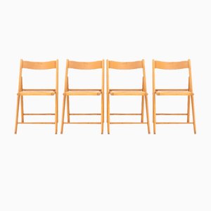 Klappstühle aus Holz & Stroh, Italien, 1980er, 4er Set
