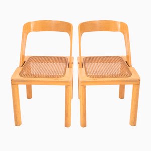 Set of Wood & Viennese Straw Chairs attributed to RB Rossana, Italy, 1970s