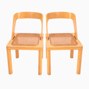 Wood & Viennese Straw Chairs attributed to RB Rossana, Italy, 1970s, Set of 2