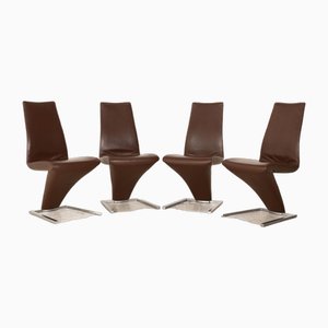 Chaises Modèle 7800 en Cuir Marron de Rolf Benz, Set de 4