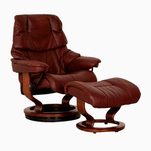 Reno Lounge Chair and Footstool in Brown Leather from Stressless, Set of 2