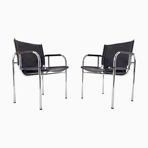 Vintage Leather and Chrome Lounge Chairs by Hans Eichenberger for Strässle, 1970s, Set of 2