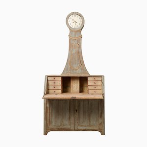 Antique Northern Swedish Pine Secretary Clock Desk
