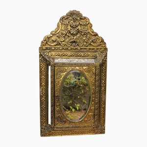 Early 20th Century Repousse Brass Wall Mirror with Ornate Frame