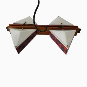 Acrylic Glass and Wood Ceiling Lamp with Enamel Artwork from Esperia, Italy, 1960s